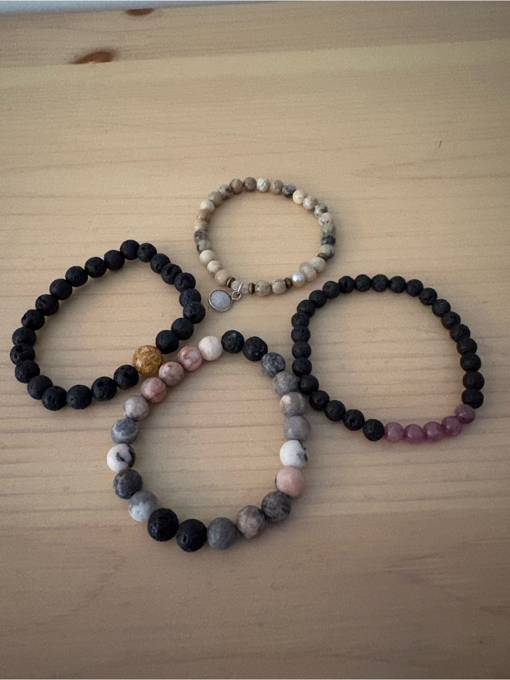 Silver and Sage volcanic rock bracelets
